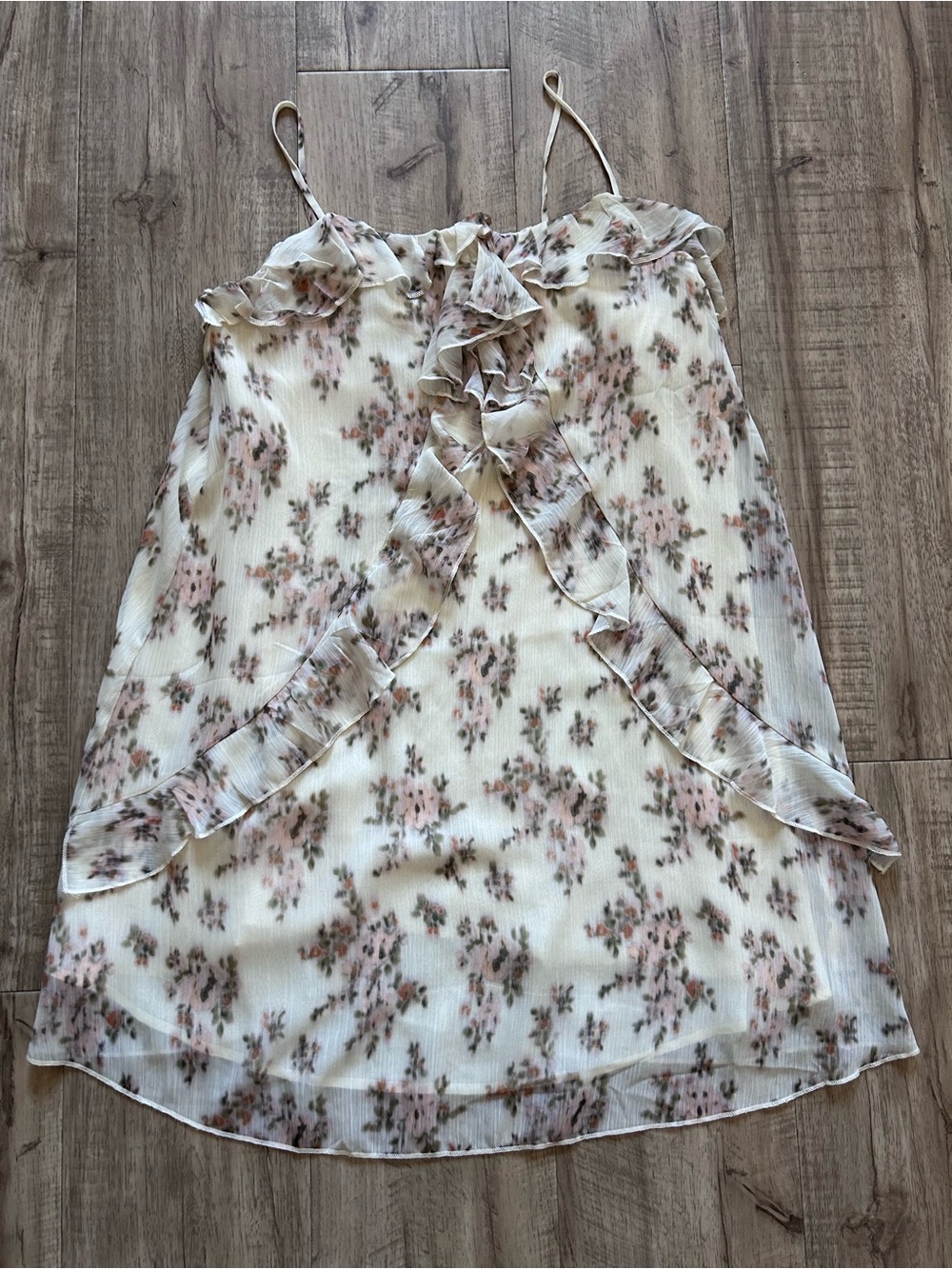 Feminine dainty Floral Ruffle flowy oversized dress Cream and Pink romantic